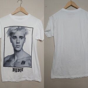 Justin Beiber Crew Neck Short Sleeve Graphic Tee Cotton Small S White Black